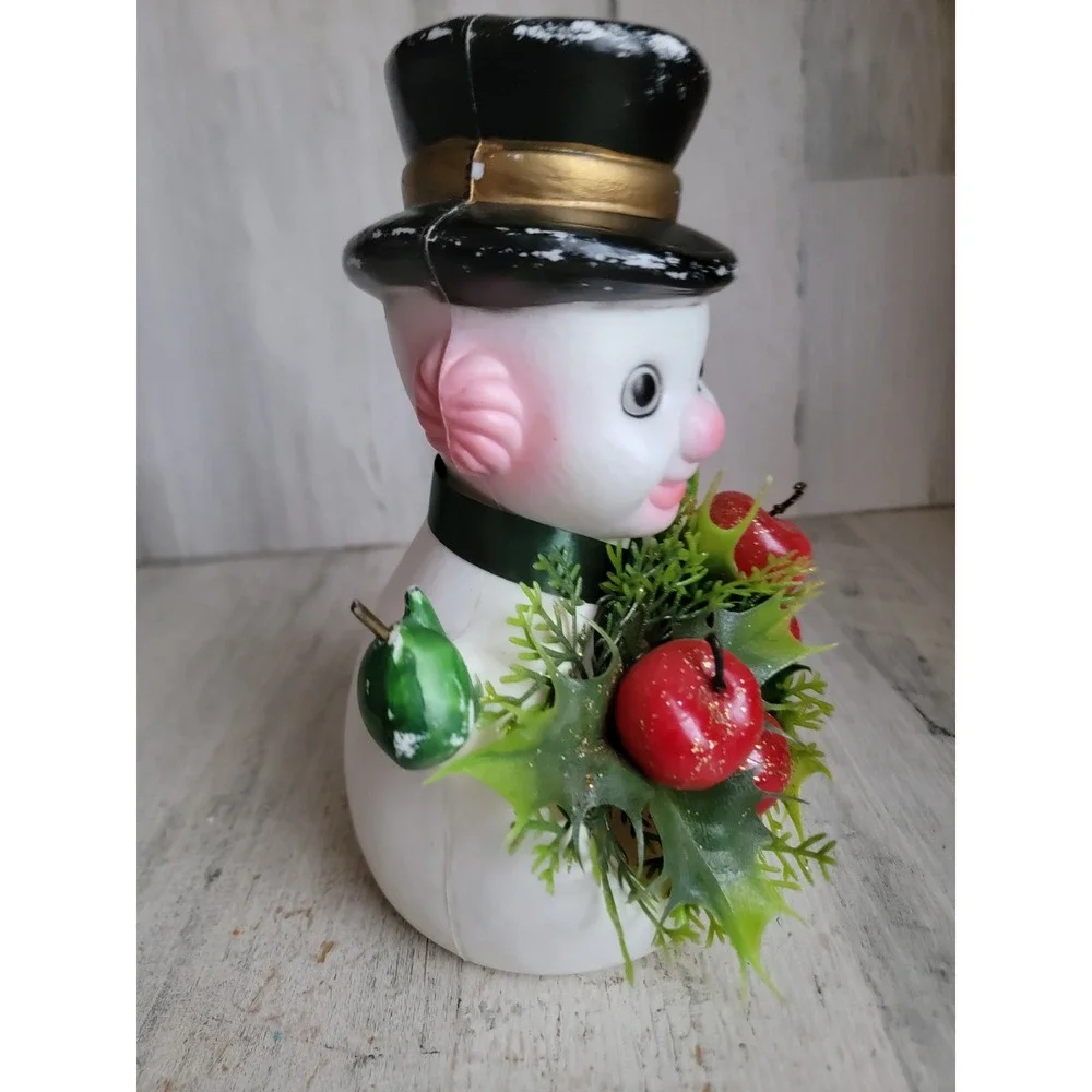 Vintage Florabelle snowman Flowers Blow Mold Xmas centerpiece Apple Home